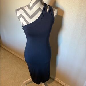 Chic One-Shoulder Navy Midi Dress